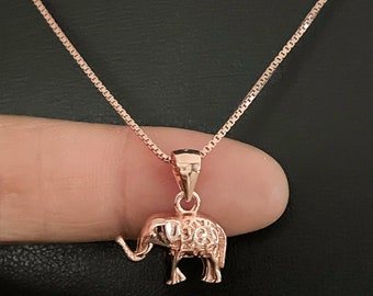 Rose Gold Elephant Necklace, Rose Gold Elephant Pendant, Rose Gold Plate Over Sterling Silver Elephant Charm, Animal Lovers Jewelry