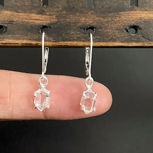 Natural Herkimer Diamond Earrings, Genuine Raw Herkimer Diamond Gemstone, Sterling Silver Dangle Earrings, April Birthstone, Wedding Jewelry