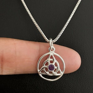 Natural Amethyst Trinity Pendant, Sterling Silver Amethyst Celtic Necklace, February Birthstone Jewelry, Celtic Trinity Knot, Irish Jewelry
