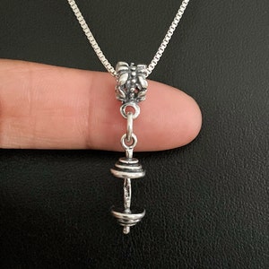 Dumbbell Necklace, Sterling Silver Dumbbell Pendant, Barbell Workout Jewelry, Dumbbell Charm Necklace, Workout Necklace, Sports Necklace