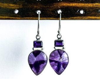 Genuine Amethyst Earrings, Sterling Silver Dangle Earrings, February Birthstone Jewelry, Valentine's Day Gifts, Bridal Wedding Earrings