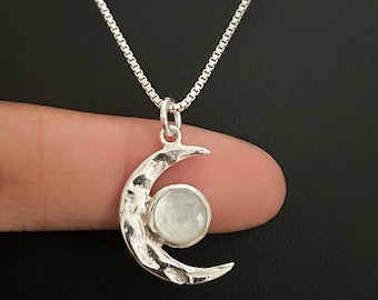 Echte Perlmutt Anhänger, Sterling Silber Halbmond Halskette, Juni Birthstone Schmuck, keltischer Mond Anhänger, Celestial Pearl Charm