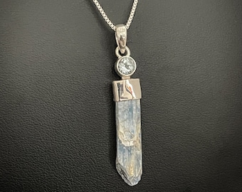 Natural Kyanite Slice Necklace, Sterling Silver Kyanite Slice Pendant, February Birthstone Jewelry, Raw Kyanite Jewelry, Blue Topaz Pendant