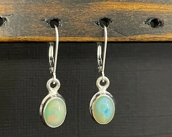 Ethiopian Opal Earrings, Genuine White Opal Earrings, Sterling Silver Dangle Earrings, October Birthstone Jewelry, Bridal Wedding Earrings
