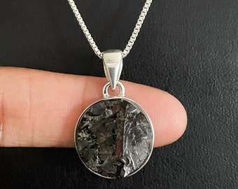 Collier noble en shungite véritable, pendentif en shungite noble en argent sterling, breloque chakra, bijoux de protection, collier en minéraux naturels