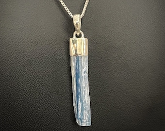 Natural Kyanite Slice Necklace, Sterling Silver Kyanite Slice Pendant, February Birthstone Jewelry, Raw Kyanite Jewelry, Raw Rough Crystal