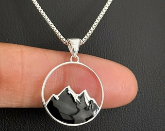 Mountain Necklace, Sterling Silver Mountain Pendant, Mountain Range Pendant, Mountain Silhouette Climbing Charm, Adventure Conquer Jewelry,