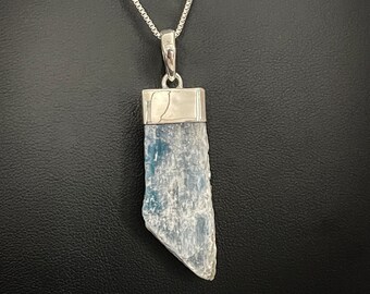 Natural Kyanite Slice Necklace, Sterling Silver Kyanite Slice Pendant, February Birthstone Jewelry, Raw Kyanite Jewelry, Raw Rough Crystal