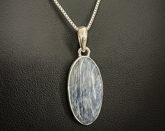 Kyaniet ketting, natuurlijke kyaniet hanger, Sterling Zilver blauwe kyaniet ketting, kyaniet edelsteen hanger, natuurlijke edelsteen ketting