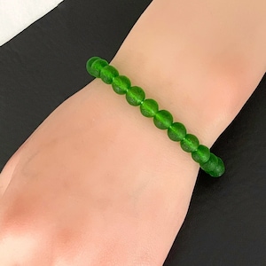Natural Sea Glass Beaded Bracelet, Sea Glass Wish Bracelet, Round Bead Stretch Bracelet, Surfer Jewelry, Irish Gifts, 6&quot; - 8&quot; Wrist Size