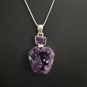 Genuine Raw Amethyst Geode Necklace, Sterling Silver Amethyst Geode Pendant, February Birthstone Jewelry, Natural Gemstone, One Of A Kind