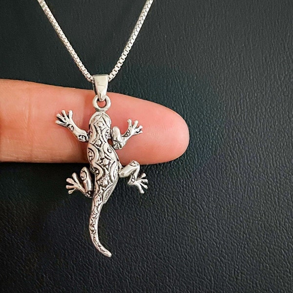 Collier lézard, pendentif lézard en argent sterling, bijoux de charme lézard, collier Gecko, bijoux amoureux des animaux, charme reptile lézard