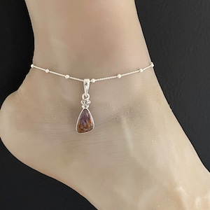 Genuine Super Seven Anklet, Sterling Silver Beaded Ankle Bracelet, Natural Herkimer Diamond Anklet, April Birthstone, November Birthstone