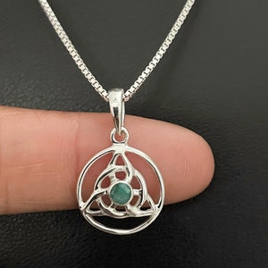 Natural Emerald Trinity Pendant, Sterling Silver Emerald Celtic Necklace, May Birthstone Jewelry, Celtic Trinity Knot Charm, Irish Jewelry