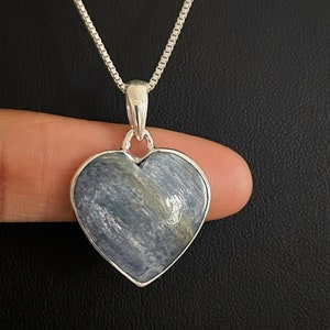 Kyanite Necklace, Natural Kyanite Pendant, Sterling Silver Blue Kyanite Necklace, Kyanite Heart Gemstone Pendant, Natural Gemstone Necklace
