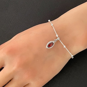 Natural Garnet Bracelet, Sterling Silver Beaded Bracelet, Garnet Charm Bracelet, January Birthstone, Stackable Bracelet, Bridal Bracelet