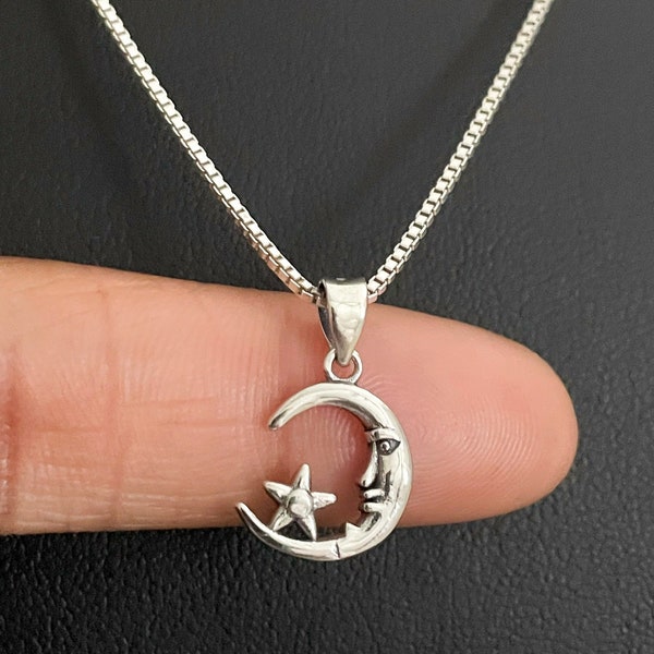 Moon Star Necklace, Sterling Silver Moon & Star Necklace, Crescent Star Necklace, Moon Charm Pendant, Star Charm Pendant, Celestial Necklace