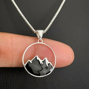 Mountain Necklace, Sterling Silver Mountain Pendant, Mountain Range Pendant, Mountain Silhouette Climbing Charm, Adventure Conquer Jewelry,