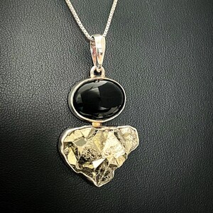 Natural Pyrite Necklace, Sterling Silver Onyx Pendant, July Birthstone Jewelry, December Birthstone, Bridal Wedding Necklace, Pyrite Jewelry