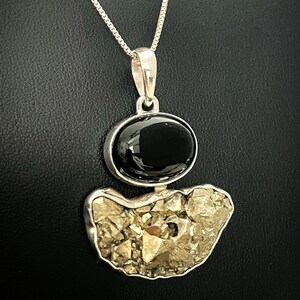 Natural Pyrite Necklace, Sterling Silver Onyx Pendant, July Birthstone Jewelry, December Birthstone, Bridal Wedding Necklace, Pyrite Jewelry