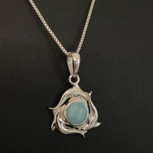 Natuurlijke Larimar dolfijn ketting, Sterling zilveren Larimar dolfijn hanger, maart geboortesteen, april geboortesteen, nautische dolfijn sieraden