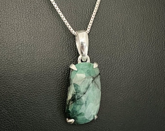 Natural Emerald Necklace, Genuine Emerald Pendant, Sterling Silver Emerald Necklace, May Birthstone Jewelry, Natural Gemstone Necklace