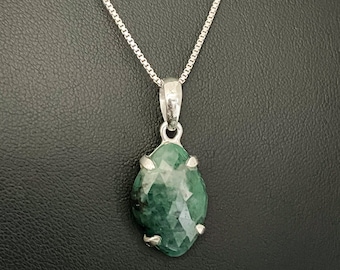 Natural Emerald Necklace, Genuine Emerald Pendant, Sterling Silver Emerald Necklace, May Birthstone Jewelry, Natural Gemstone Necklace