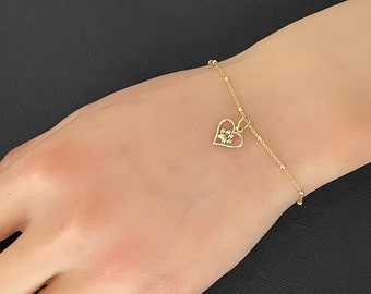 Gold Paw Print Bracelet, Gold Plated over Sterling Silver Beaded Bracelet, Paw Print Charm Bracelet, Stackable Bracelet, Everyday Wear