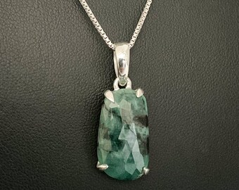 Natural Emerald Necklace, Genuine Emerald Pendant, Sterling Silver Emerald Necklace, May Birthstone Jewelry, Natural Gemstone Necklace