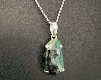 Natural Emerald Necklace, Genuine Emerald Pendant, Sterling Silver Emerald Necklace, May Birthstone Jewelry, Natural Gemstone Necklace