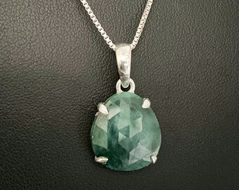 Natural Emerald Necklace, Genuine Emerald Pendant, Sterling Silver Emerald Necklace, May Birthstone Jewelry, Natural Gemstone Necklace