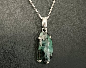 Natural Emerald Necklace, Genuine Emerald Pendant, Sterling Silver Emerald Necklace, May Birthstone Jewelry, Natural Gemstone Necklace