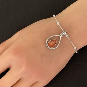 Natural Sunstone  Bracelet, Sterling Silver Beaded Bracelet, Sunstone Charm Bracelet, Leo Birthstone Jewelry, Stackable Bracelet