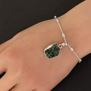 Natural Raw Chrome Diopside Bracelet, Sterling Silver Beaded Bracelet, Chrome Diopside Charm Bracelet, May Birthstone, Stackable Bracelet