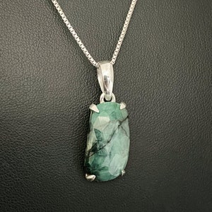 Natural Emerald Necklace, Genuine Emerald Pendant, Sterling Silver Emerald Necklace, May Birthstone Jewelry, Natural Gemstone Necklace