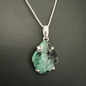 Natural Emerald Necklace, Genuine Emerald Pendant, Sterling Silver Emerald Necklace, May Birthstone Jewelry, Natural Gemstone Necklace