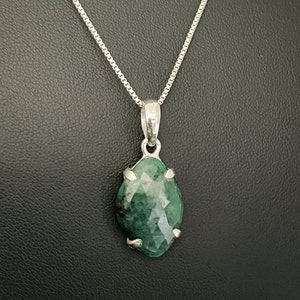 Natural Emerald Necklace, Genuine Emerald Pendant, Sterling Silver Emerald Necklace, May Birthstone Jewelry, Natural Gemstone Necklace