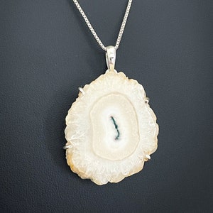 Natural Solar Quartz Pendant, Sterling Silver Solar Quartz Necklace, Rock Crystal Pendant, Solar Quartz Druzy Jewelry, White Agate Crystal