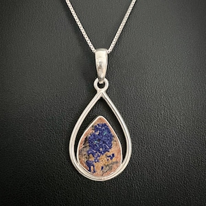 Genuine Azurite Pendant, Sterling Silver Azurite Druzy Necklace, January Birthstone Jewelry, February Birthstone, Azurite Druzy Gemstone