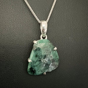 Natural Emerald Necklace, Genuine Emerald Pendant, Sterling Silver Emerald Necklace, May Birthstone Jewelry, Natural Gemstone Necklace