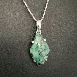 Natural Emerald Necklace, Genuine Emerald Pendant, Sterling Silver Emerald Necklace, May Birthstone Jewelry, Natural Gemstone Necklace