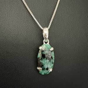 Natural Emerald Necklace, Genuine Emerald Pendant, Sterling Silver Emerald Necklace, May Birthstone Jewelry, Natural Gemstone Necklace
