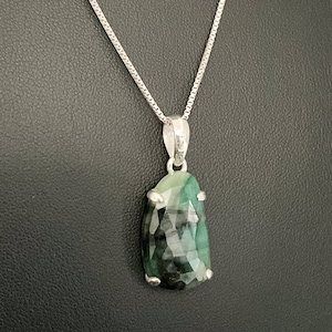 Natural Emerald Necklace, Genuine Emerald Pendant, Sterling Silver Emerald Necklace, May Birthstone Jewelry, Natural Gemstone Necklace