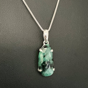 Natural Emerald Necklace, Genuine Emerald Pendant, Sterling Silver Emerald Necklace, May Birthstone Jewelry, Natural Gemstone Necklace