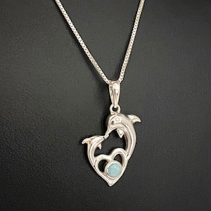 Natuurlijke Larimar dolfijn ketting, Sterling zilveren Larimar dolfijn hanger, maart geboortesteen, april geboortesteen, nautische dolfijn sieraden