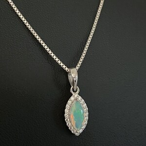 Natural Ethiopian Opal Pendant, Sterling Silver White Fire Opal Necklace, October Birthstone Jewelry, Bridal Wedding Necklace, Opal Jewelry