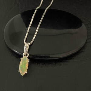 Ethiopian Opal Pendant, Natural White Opal Necklace, October Birthstone, Sterling Silver Fire Opal Pendant, Natural Gemstone Necklace