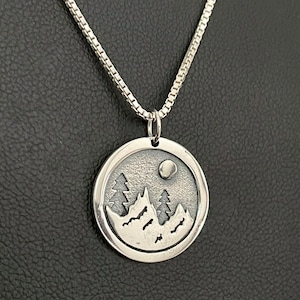 Moonlight Forest Necklace, Sterling Silver Moonlight Forest Pendant, Moon Pendant, Crescent Moon Charm, Forest Charm, Adventure Jewelry