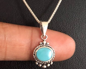 Genuine Turquoise Necklace, Sterling Silver Turquoise Pendant, December Birthstone Jewelry, Gift For Girlfriend, Natural Gemstone Jewelry