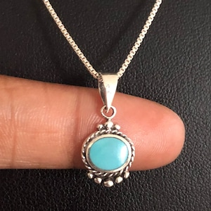 Genuine Turquoise Necklace, Sterling Silver Turquoise Pendant, December Birthstone Jewelry, Gift For Girlfriend, Natural Gemstone Jewelry